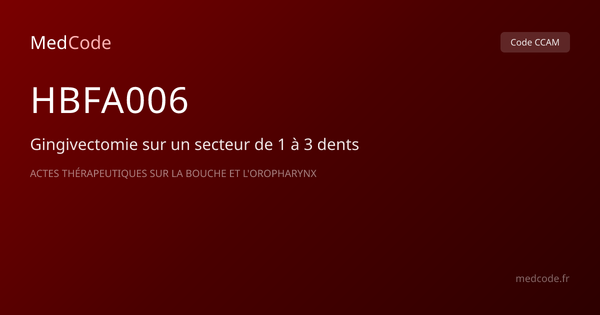 Code CCAM HBFA006 : Gingivectomie sur un secteur de 1 à 3… | MedCode