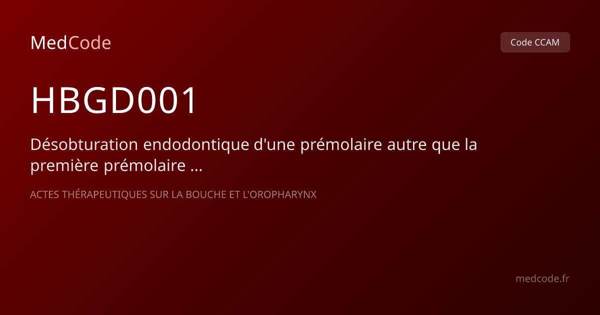 Code CCAM HBGD001 : Désobturation endodontique d’une… | MedCode