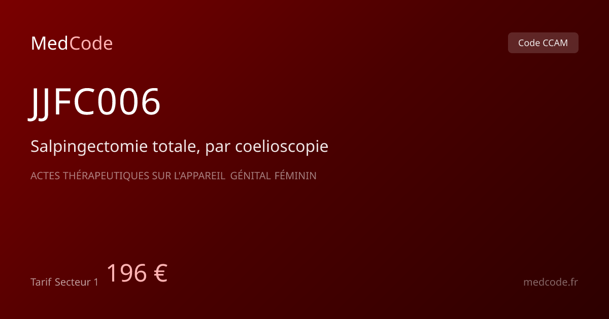 Code CCAM JJFC006 : Salpingectomie totale,…, tarif 196.00 € | MedCode