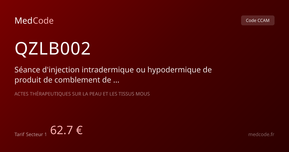 Code CCAM QZLB002 : Séance d'injection…, tarif 62.70 € | MedCode