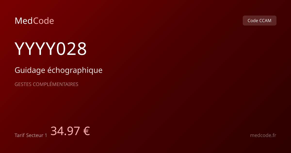 Code CCAM YYYY028 : Guidage échographique, tarif 34.97 € | MedCode