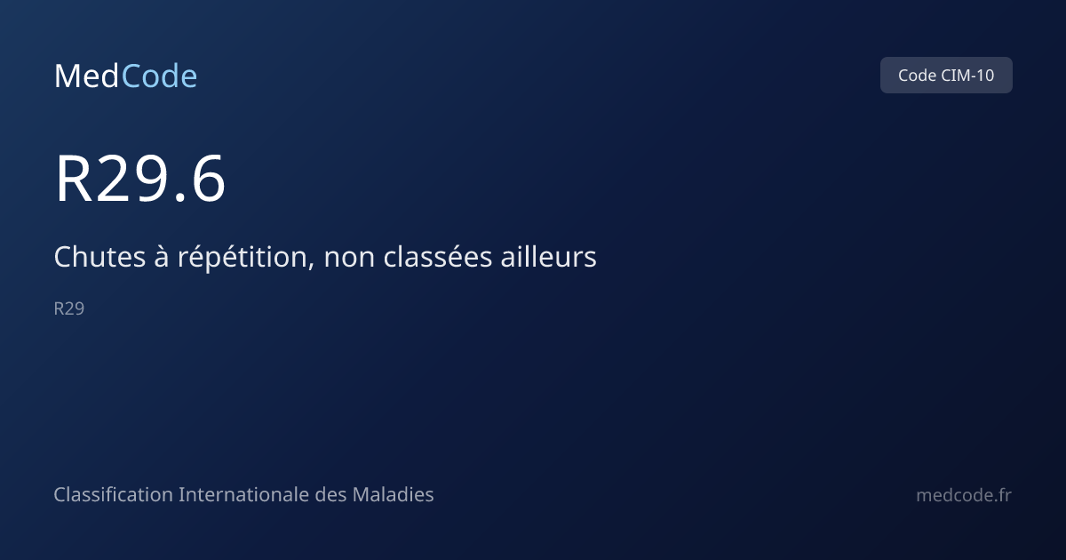 Chutes à répétition, non… (R29.6) — Code CIM-10 | MedCode