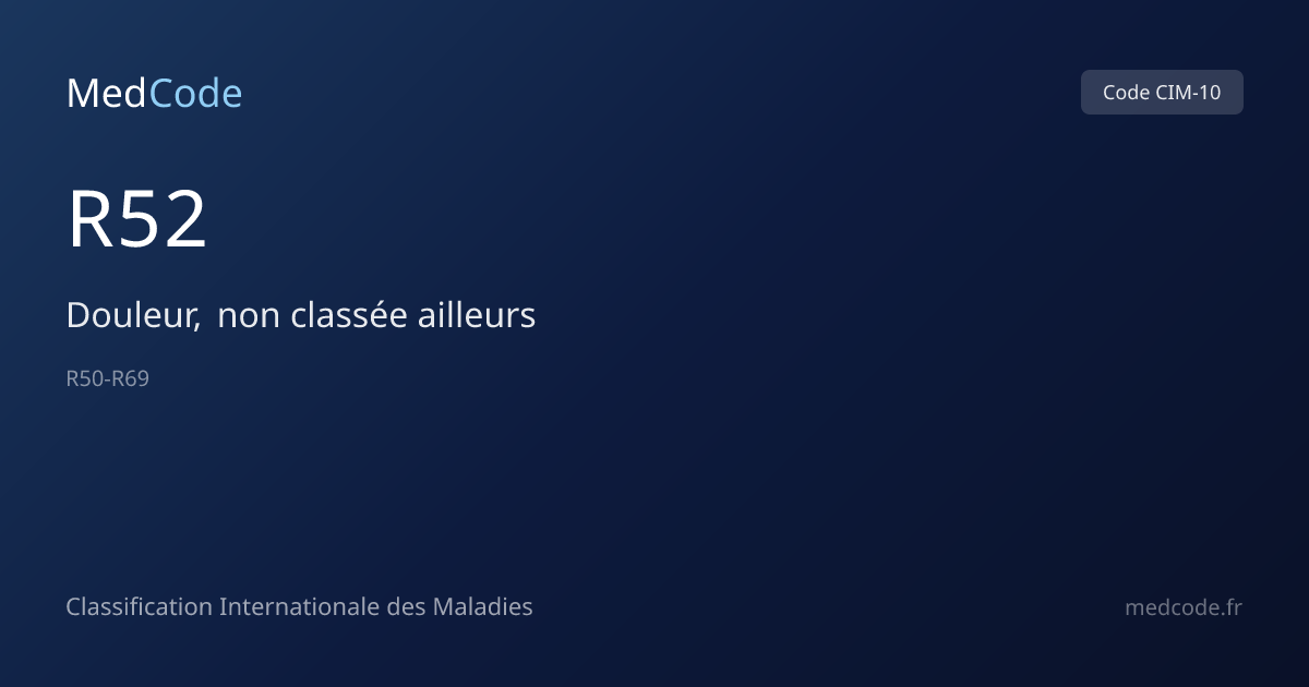 Douleur, non classée ailleurs (R52) — Code CIM-10 | MedCode