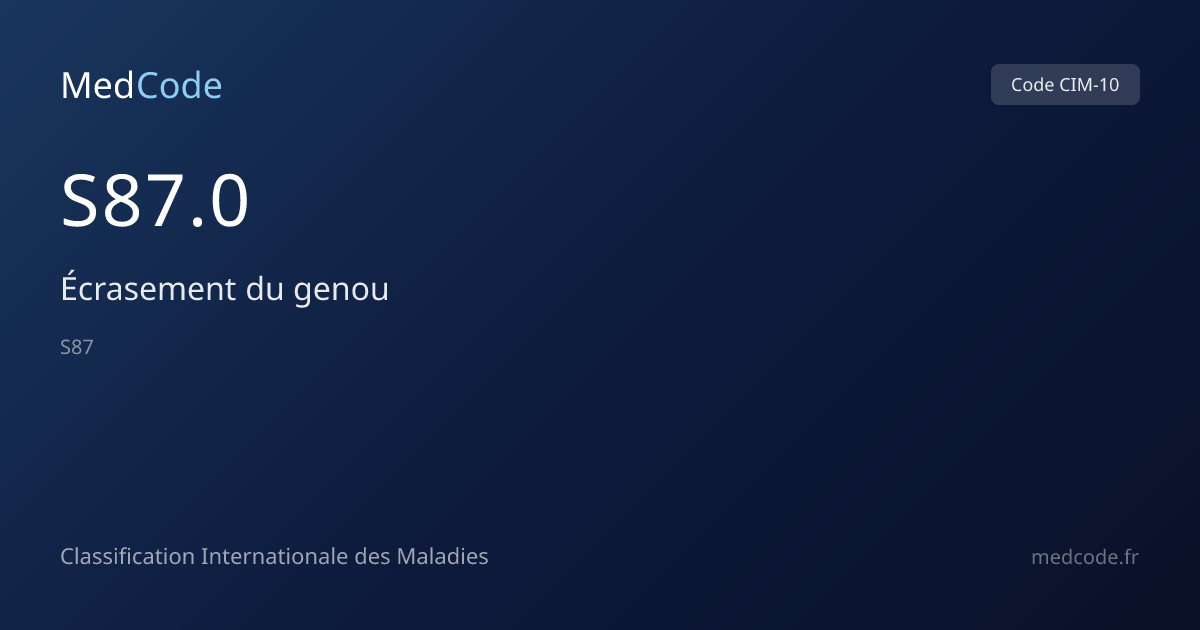 Écrasement du genou (S87.0) — Code CIM-10 | MedCode
