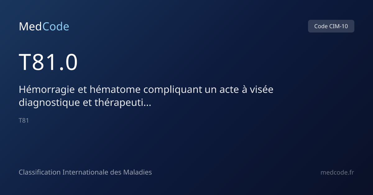 Hémorragie et hématome… (T81.0) — Code CIM-10 | MedCode